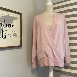 Athleta Pink Orchid Purana V-Neck Faux Wrap Sweatshirt Size Medium
